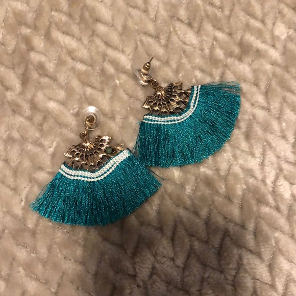 Green fringe earrings Clearance
